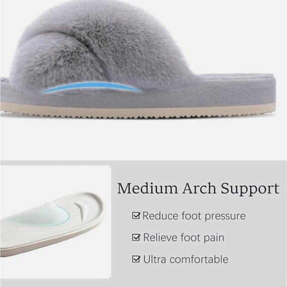 NWB Cozy Gray Faux Fur Women's Slippers - Picture 5 of 6